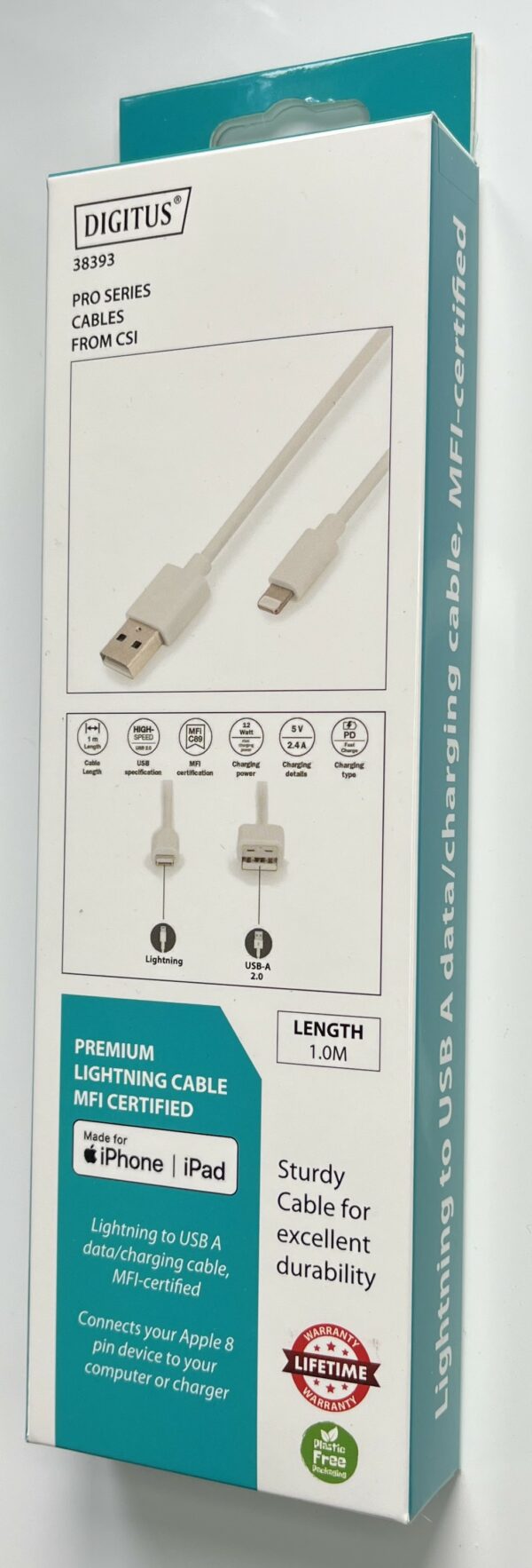 DIGITUS MFI 1m Lightning to USB A data/charging cable, retail boxed