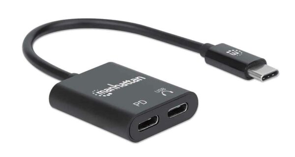 USB-C Male to USB-C Audio and USB-C Power Delivery Females, Black