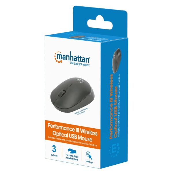 Manhattan Wireless Optical USB Mouse, Black