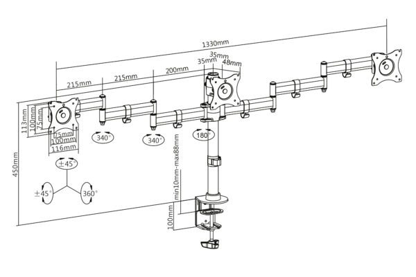 Universal Triple Monitor Stand with clamp mount - Image 7
