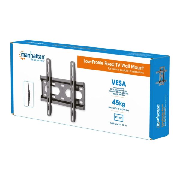Low-Profile Fixed TV Wall Mount Holds One 23" to 43" TV up to 45 kg (100 lbs.), Ultra Slim Design, Black