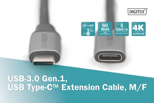 DIGITUS USB-3.0 Gen.1, USB Type-C extension cable; M/F - Image 4