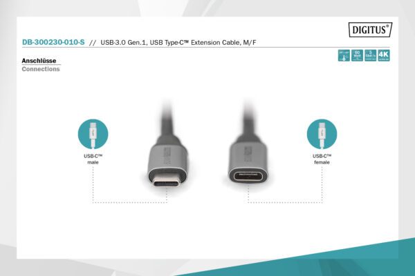 DIGITUS USB-3.0 Gen.1, USB Type-C extension cable; M/F - Image 5