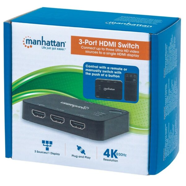 3-Port HDMI-Switch, 3-Port, 4K@30Hz, remote, USB power