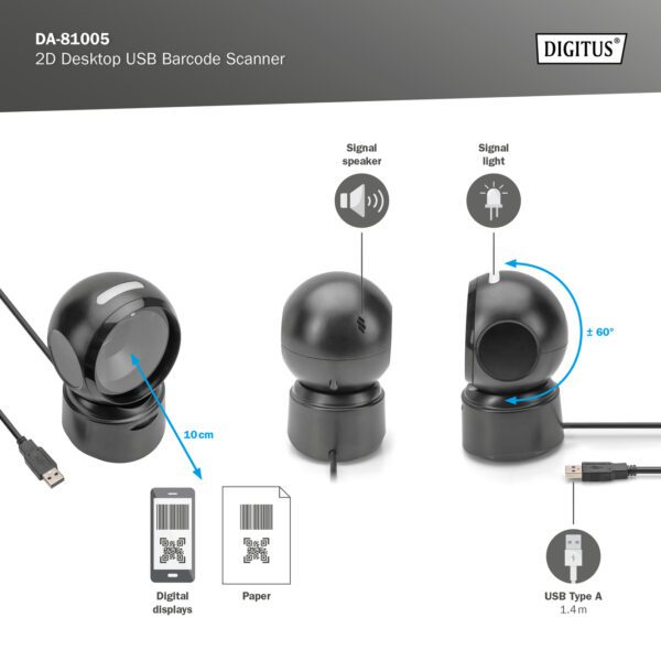 DIGITUS 1D & 2D Desktop USB Barcode Scanner - Image 7