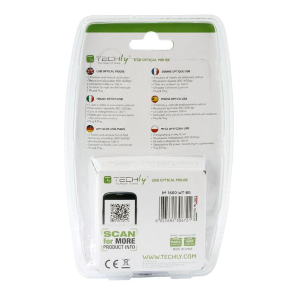 TECHLY USB WIRED OPTICAL MOUSE 800/1600 DPI BLACK/GREEN - Image 2