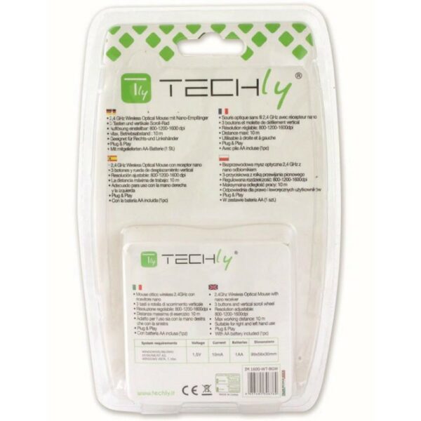 TECHLY WIRELESS MOUSE BLACK/GREEN 3 BUTTON - Image 2