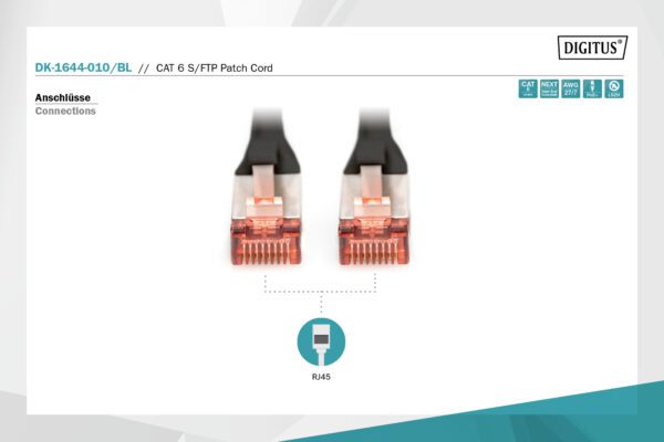 PATCH CORD,1M CAT6, RJ45 M/M, S-FTP, AWG 27/7,LSZH Bagged - Image 3
