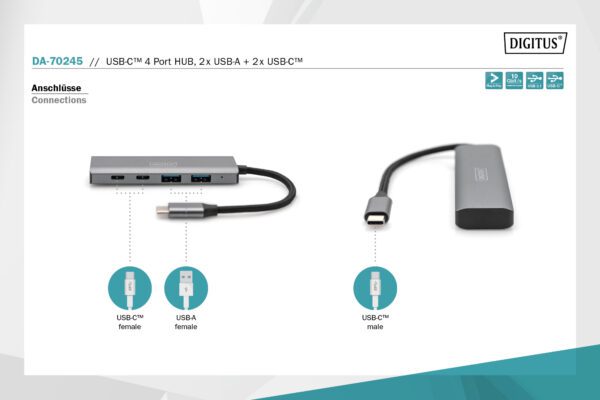 DIGITUS USB-C 4 Port HUB, 2x USB A + 2x USB-C - Image 5