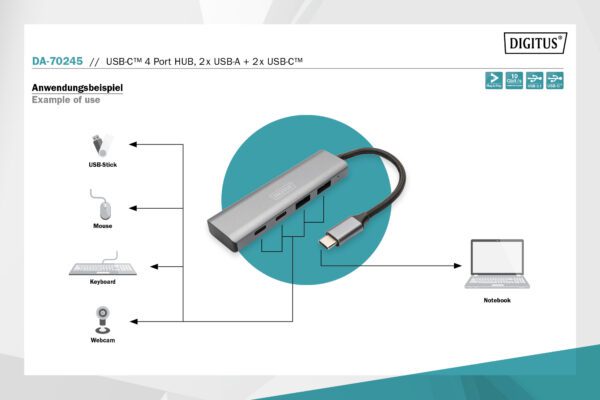DIGITUS USB-C 4 Port HUB, 2x USB A + 2x USB-C - Image 4