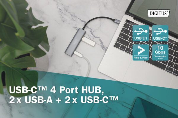DIGITUS USB-C 4 Port HUB, 2x USB A + 2x USB-C - Image 3