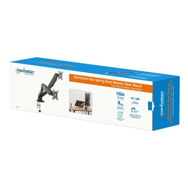 Manhattan Aluminum Gas Spring Dual Monitor Arm 17" - 32", Black - Image 3