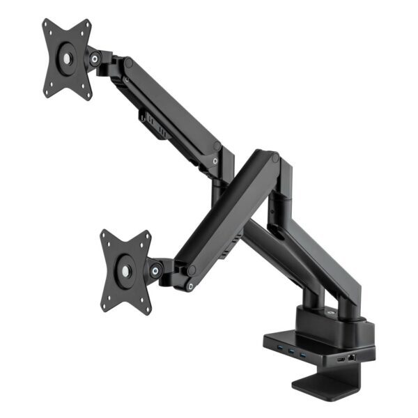 Aluminum Gas Spring Dual Monitor Desk Mount with 8-in-1 Docking Station