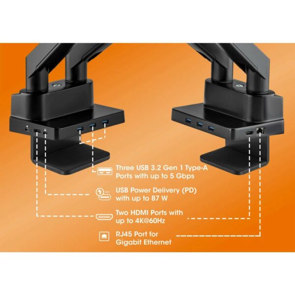Aluminum Gas Spring Dual Monitor Desk Mount with 8-in-1 Docking Station - Image 3