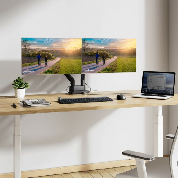 Aluminum Gas Spring Dual Monitor Desk Mount with 8-in-1 Docking Station - Image 11