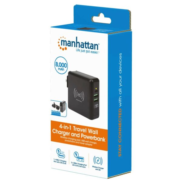 4-in-1 Travel Wall Charger and Powerbank 8,000 mAh