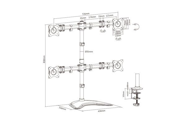 DIGITUS Universal Quad Monitor mount stand/clamp option - Image 4