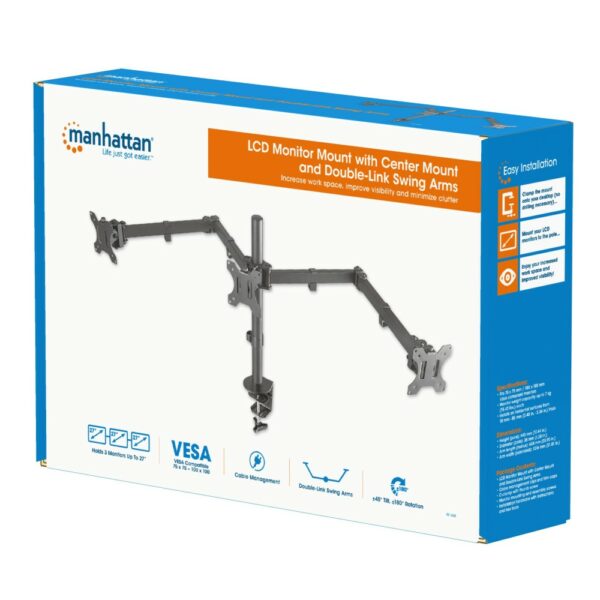 LCD Triple Monitor Mount with Center Mount and Double-Link Swing Arms - Image 11