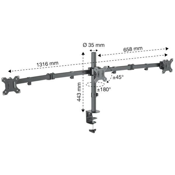 LCD Triple Monitor Mount with Center Mount and Double-Link Swing Arms - Image 9