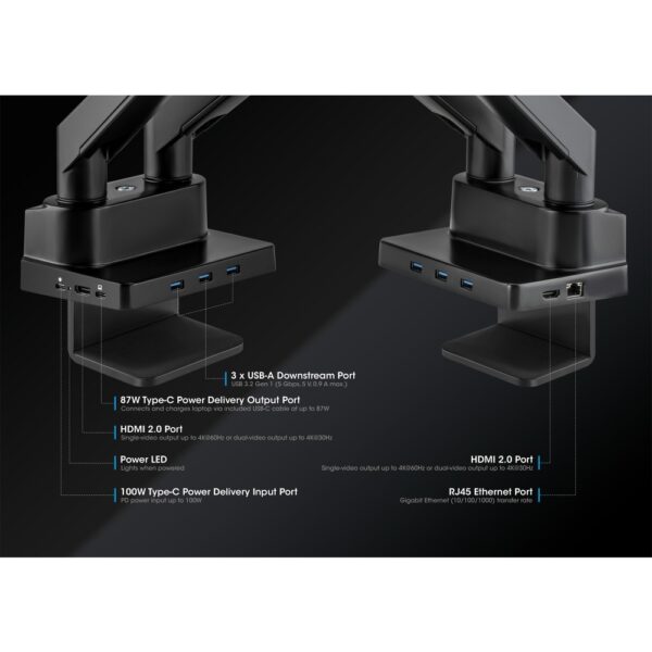 Dual Monitor Desk Mount with Integrated Docking Station up to 32" - Image 2