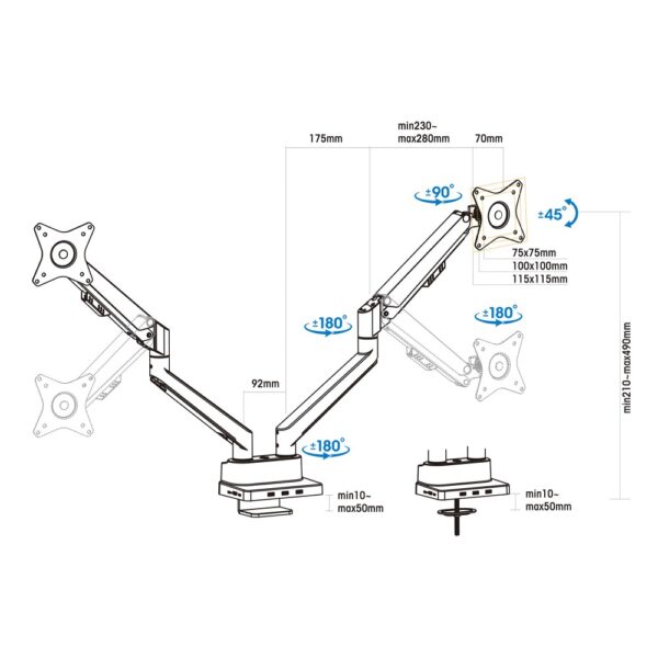 Dual Monitor Desk Mount with Integrated Docking Station up to 32" - Image 13