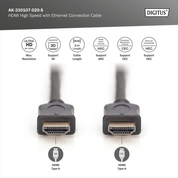 3m HDMI Premium High Speed Connection Cable, Type A M/M, Ultra HD, 4K@60Hz, gold - Image 3