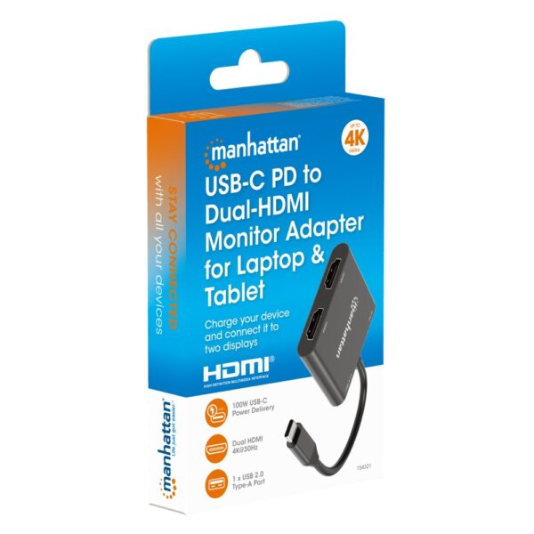 Multiport Adapter USB-C to Dual HDMI, USB plus 100 W Power Delivery Charging - Image 3