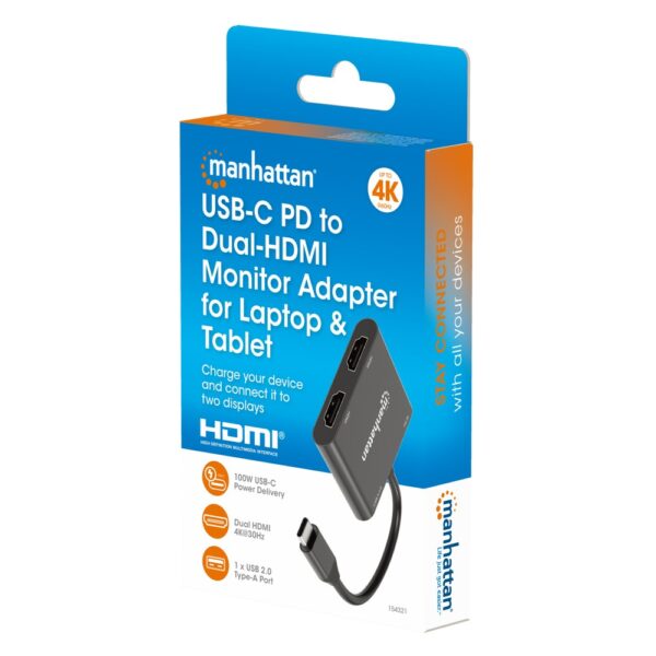 Multiport Adapter USB-C to Dual HDMI, USB plus 100 W Power Delivery Charging