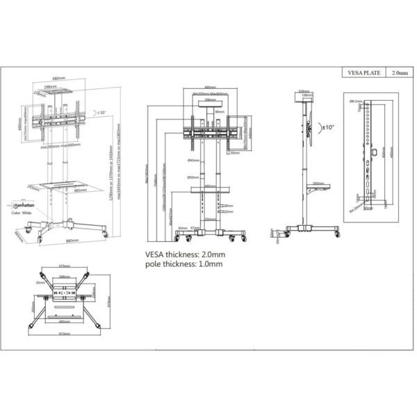 Economy Height-Adjustable Multimedia TV Cart - Image 6