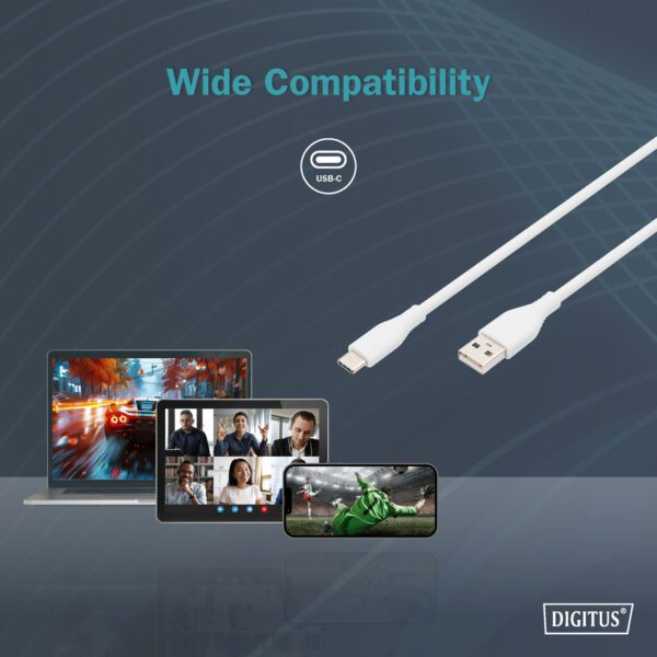 USB-C Silicone charging cable, USB-A - USB-C 1m, USB 2.0, 60W, white - Image 9