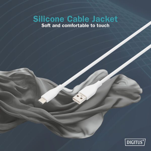 USB-C Silicone charging cable, USB-A - USB-C 1m, USB 2.0, 60W, white