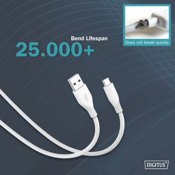 USB-C Silicone charging cable, USB-A - USB-C 1m, USB 2.0, 60W, white - Image 10