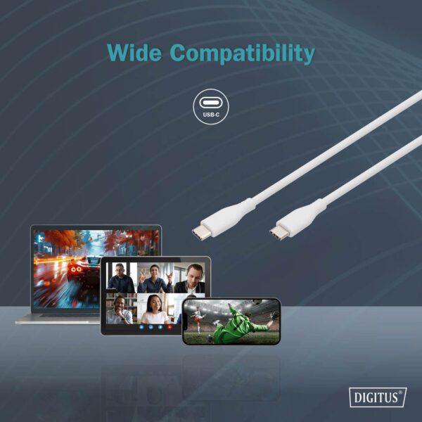USB-C Silicone charging cable, USB-C - USB-C 1m, USB 2.0, 60W, white - Image 9