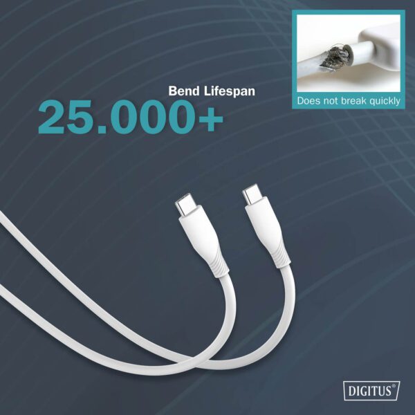 USB-C Silicone charging cable, USB-C - USB-C 1m, USB 2.0, 60W, white - Image 8
