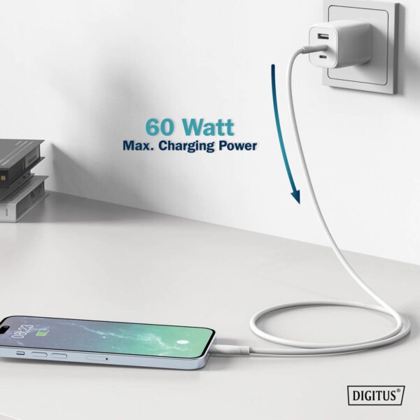 USB-C Silicone charging cable, USB-C - USB-C 1m, USB 2.0, 60W, white - Image 7